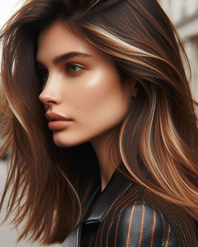 Low-Maintenance Luxury : Chestnut brown with honey highlights offers a beautiful balance of richness and low upkeep. Find your ideal shade and ditch the frequent touch-ups!