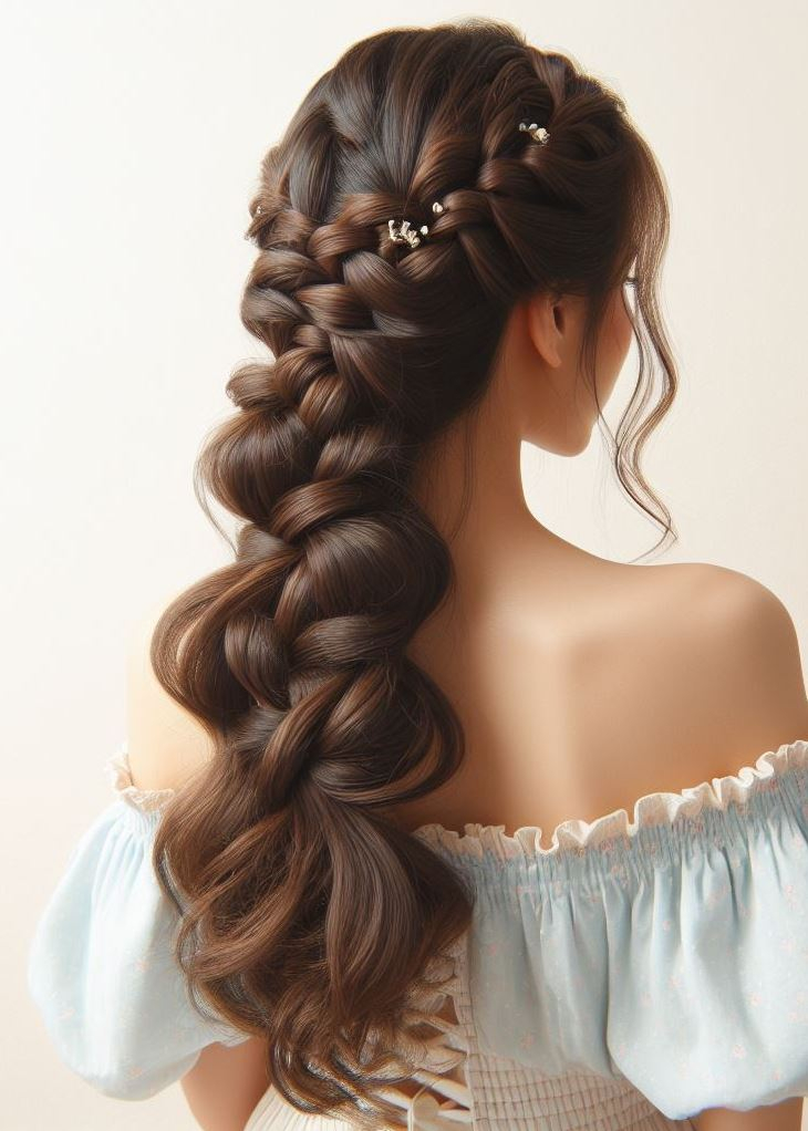 Braided crown with flowers for a whimsical touch! Weave flowers into your braided crown for a beautiful and romantic hairstyle.