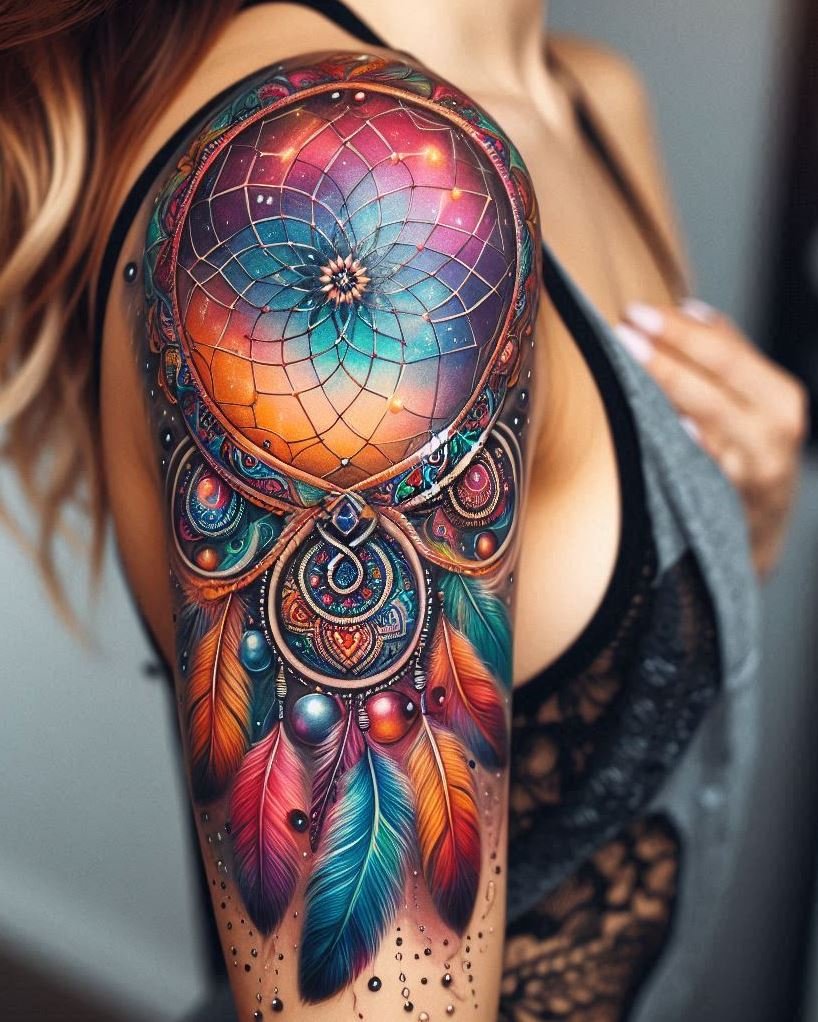 A classic dream catcher tattoo on your arm is like a personal shield, catching bad vibes and weaving through the good ones, all while adding a touch of timeless grace to your style.