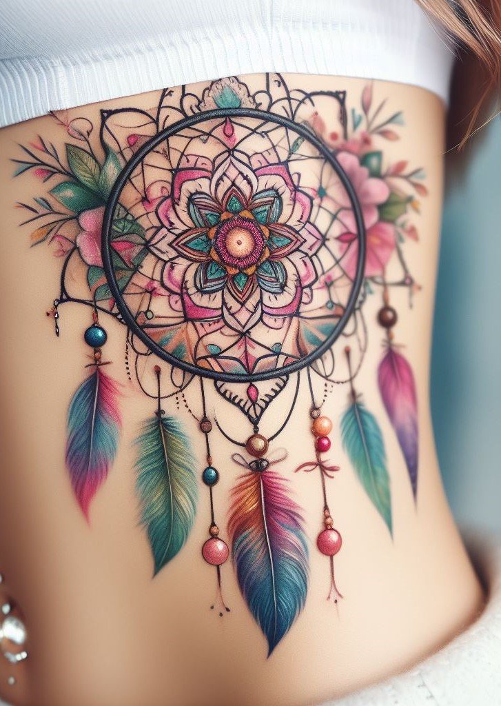 Dream Catcher & Beadwork Inspiration: A Touch of Tradition Incorporate colorful beadwork into your dream catcher tattoo for a touch of cultural tradition and vibrant beauty!