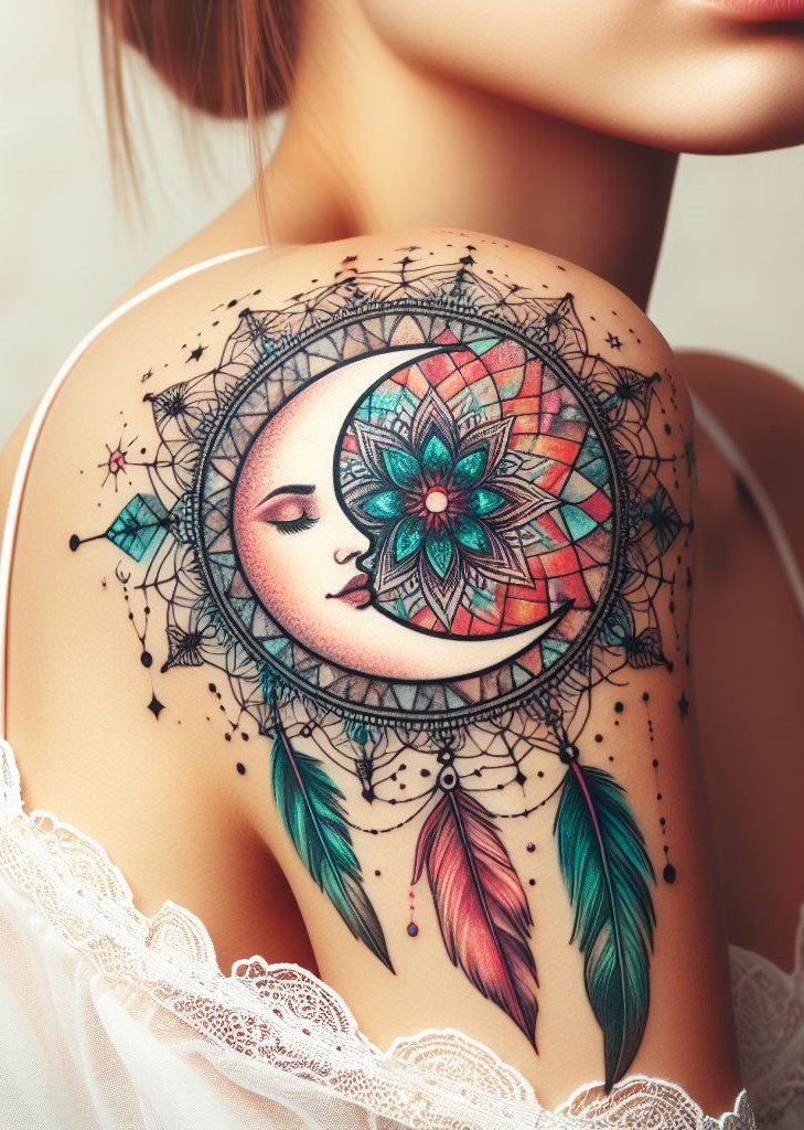 Upper Back Dream Catcher: A Protective Shield ️ The upper back placement for your dream catcher tattoo signifies a powerful shield guarding you from negativity. Choose a large and intricate design to make a statement!