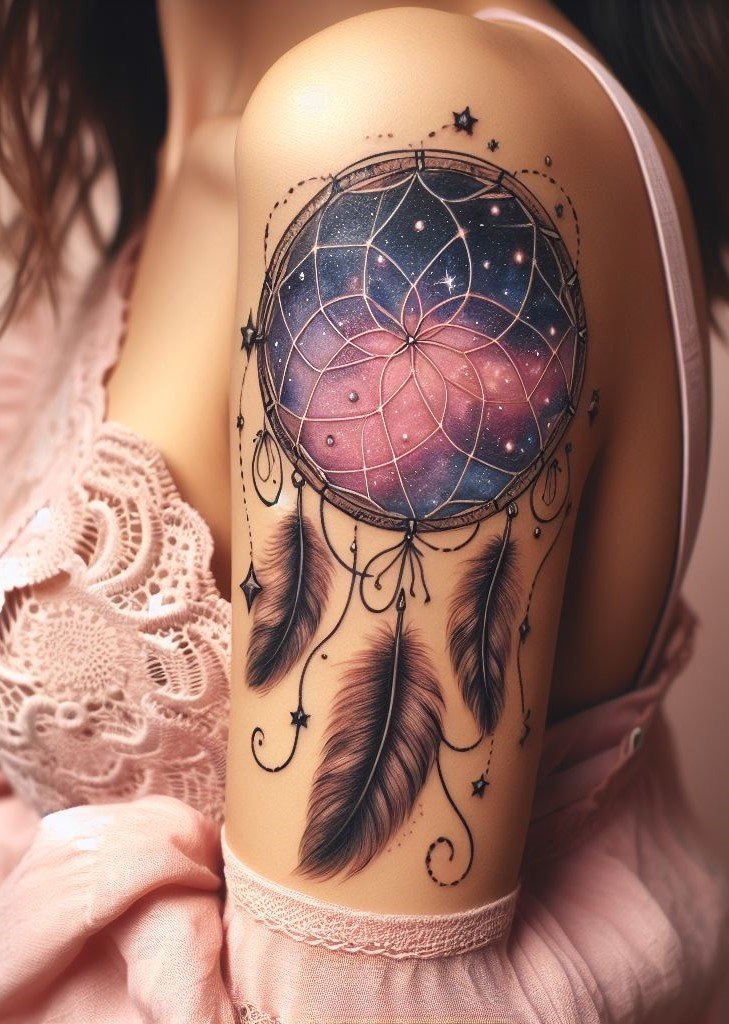 Watercolor Dream Catcher & Cascading Flowers: A Dreamy Waterfall Embrace the beauty of nature with a watercolor dream catcher tattoo. Cascading flowers flowing from the web symbolize growth, new beginnings, and the ever-flowing nature of dreams!