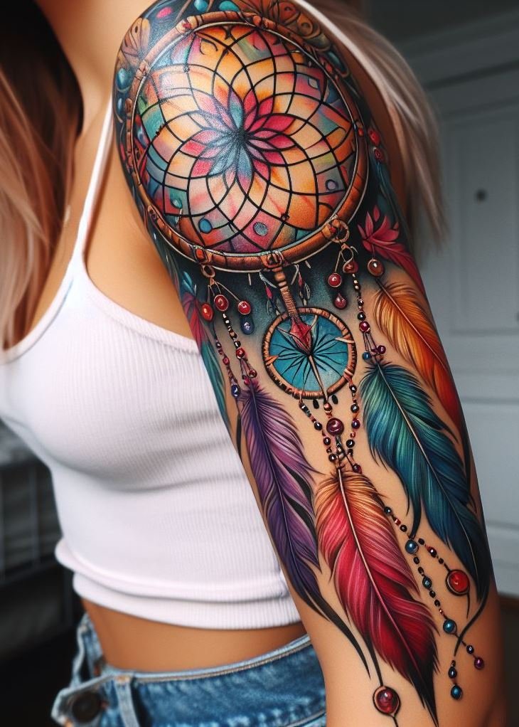 Ancestral Guidance: Tribal Dreamcatcher with Totem Animal Symbols and Beads: Personalize your dreamcatcher with a tribal-style design featuring your chosen totem animal symbol woven into the center. The dreamcatcher features bold lines and geometric patterns, with additional beads woven into the design. This design represents the guidance and protection of your ancestral spirits and their wisdom filtering your dreamscape.