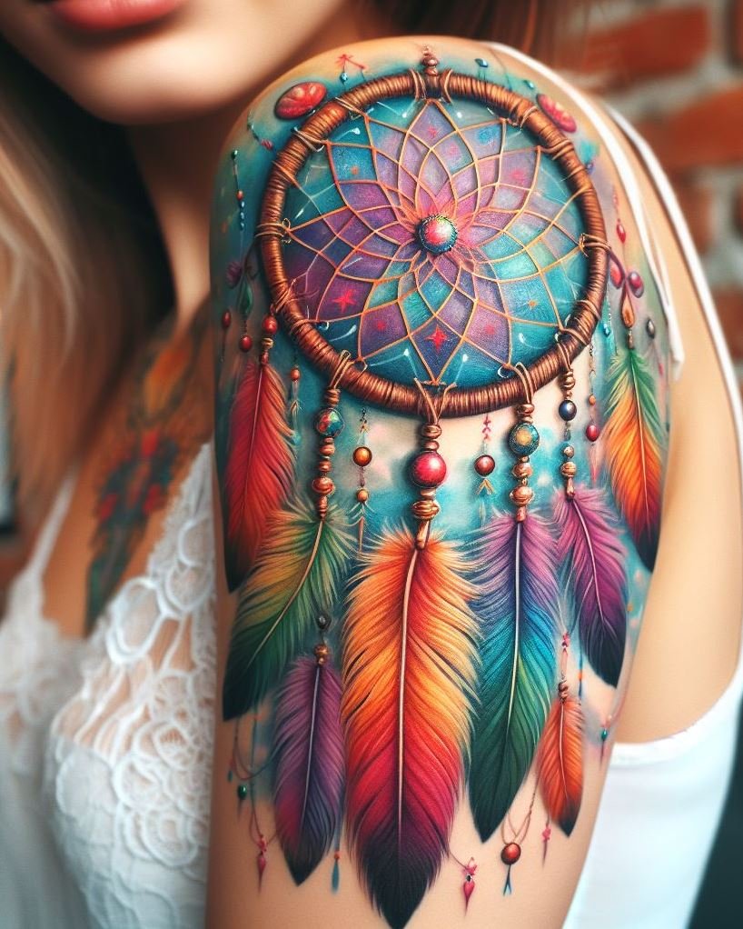 Transform your arm into a canvas of celestial wonder with galaxy dream catcher tattoos! These enchanting designs are perfect for women who want to capture the stars