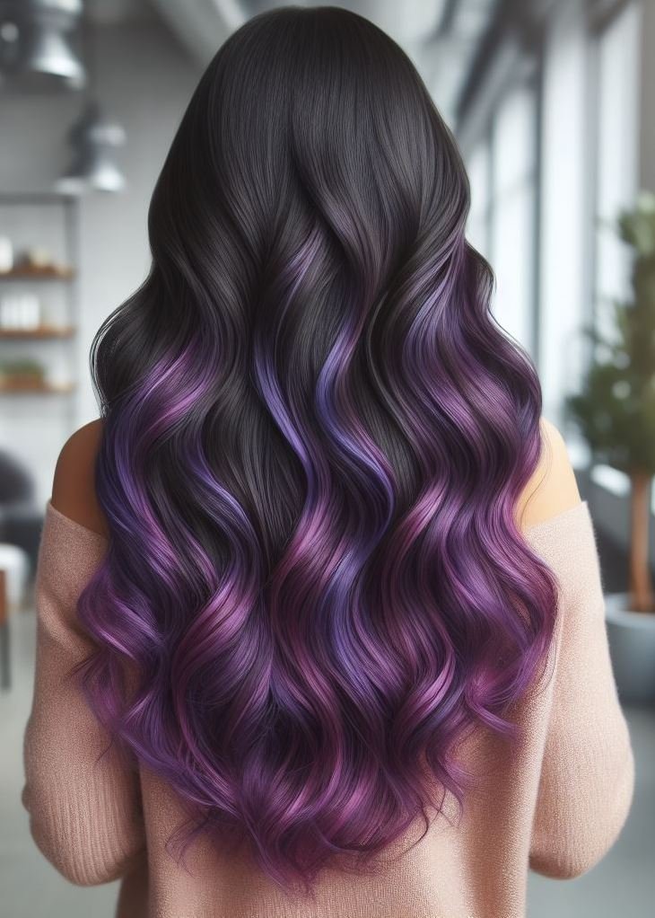 Beach Babe to Mystic Mermaid: Violet Highlights Reimagine Wavy Hair. Take your beachy waves to a new level with captivating violet highlights.