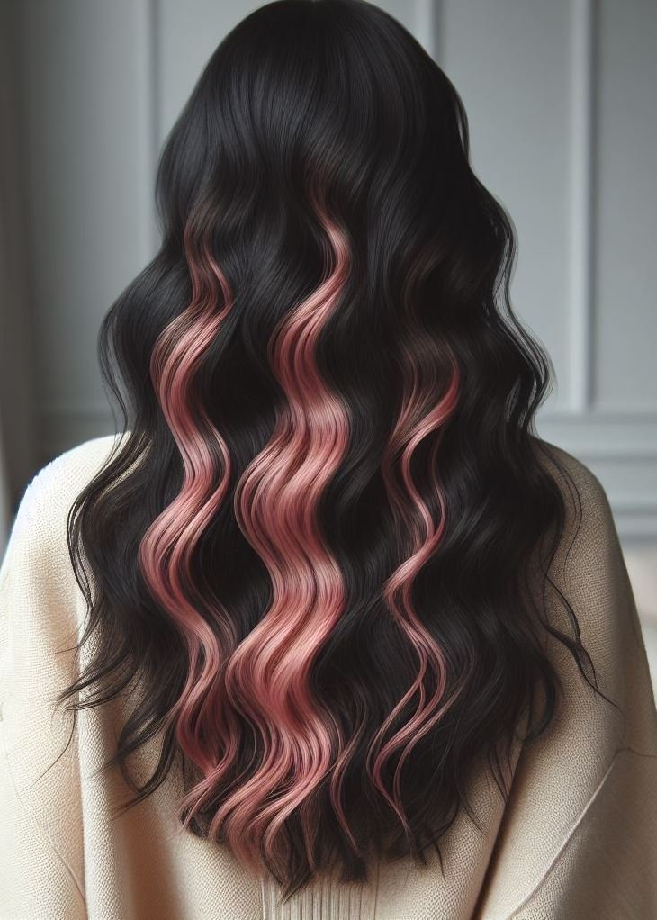 Barbie Vibes Reimagined: Wavy & Wonderful with Pink Accents. ✨ Channel your inner rockstar with thick, wavy hair and bold pink highlights.