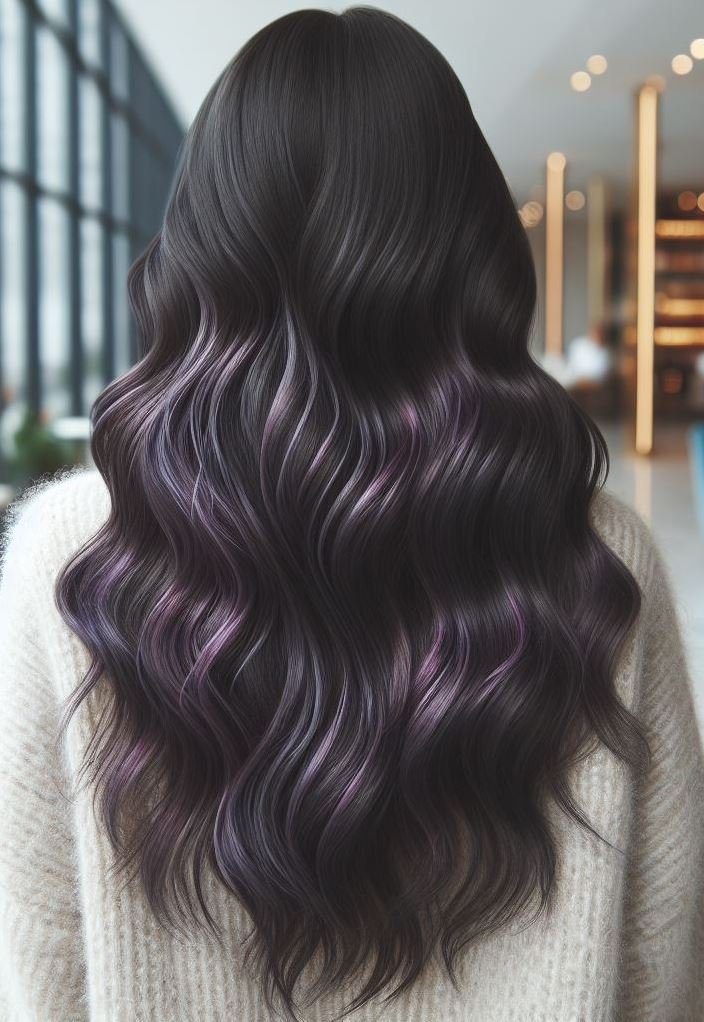 Who Needs a Crown? Thick, wavy hair with cascading violet highlights is a statement in itself.