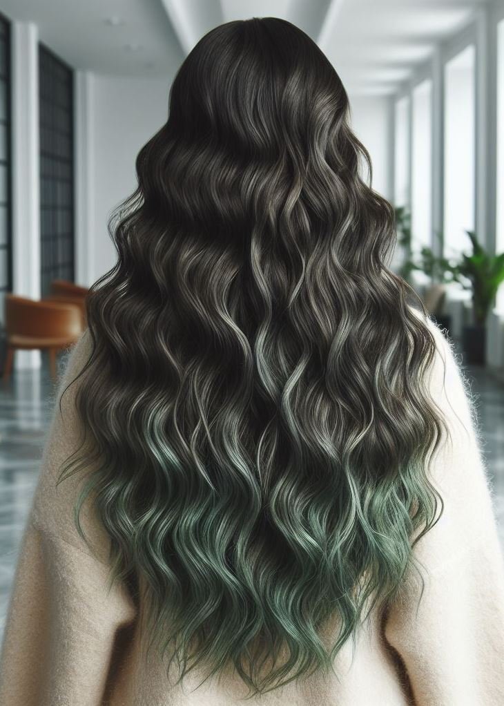 Green with Envy (But Obsessed!): Thick, healthy waves are transformed with stunning green highlights for a show-stopping look.