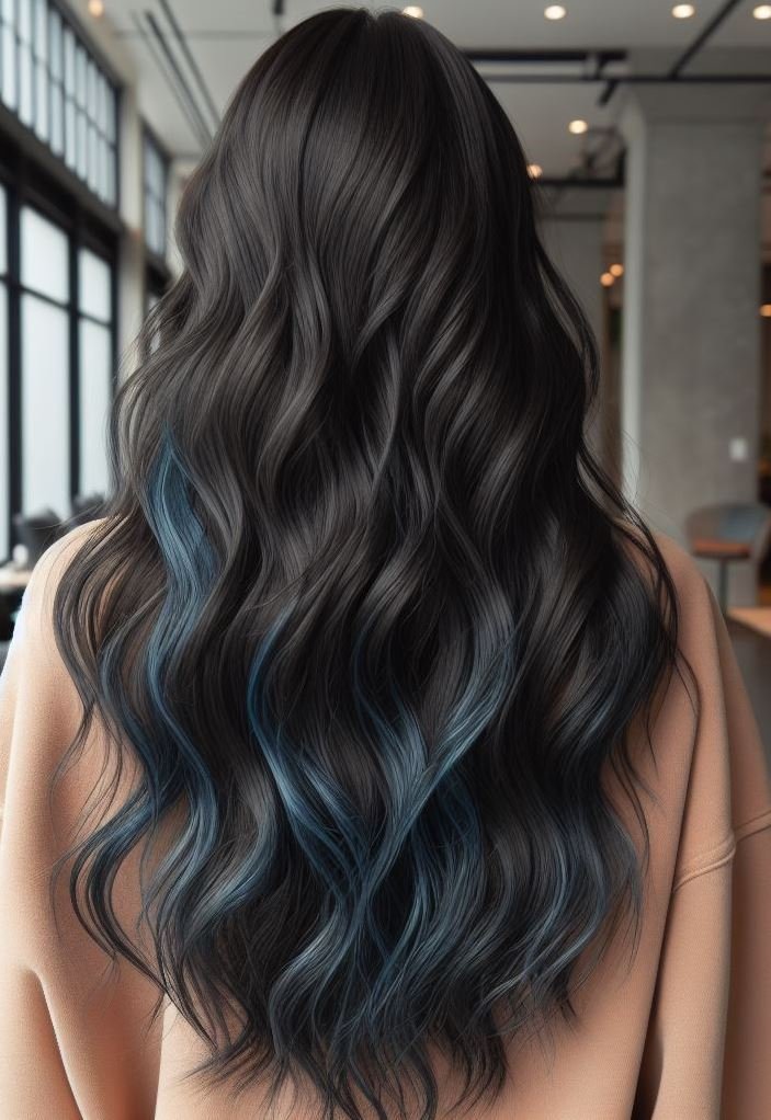Forget the Unicorn – Embrace the Teal Mermaid! Bold Blue highlights bring your thick, wavy hair to life, creating a mesmerizing mermaid mane.