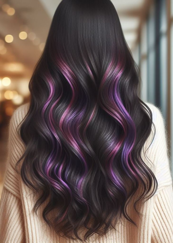 Mermaid Magic with a Twist. Wavy, thick locks meet shimmering violet highlights for a mermaid hair dream come true.
