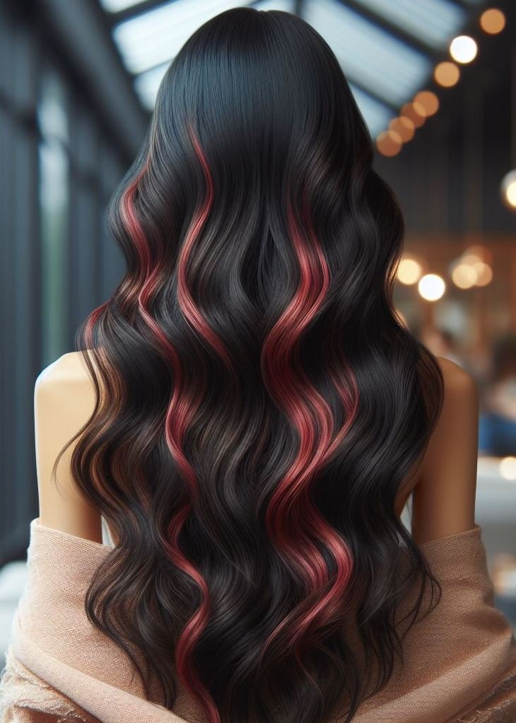 Beach Babe with a Fiery Edge: Embrace your natural waves and add a pop of red for a beachy, rebellious vibe.