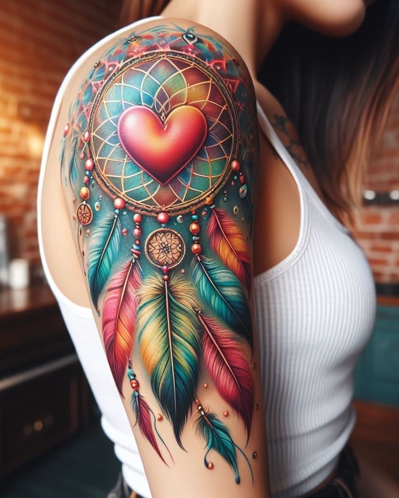 Cupid’s arrow has nothing on the heart-shaped dream catcher tattoo, a design that ensnares the sweetest dreams and only lets love through on your arm.