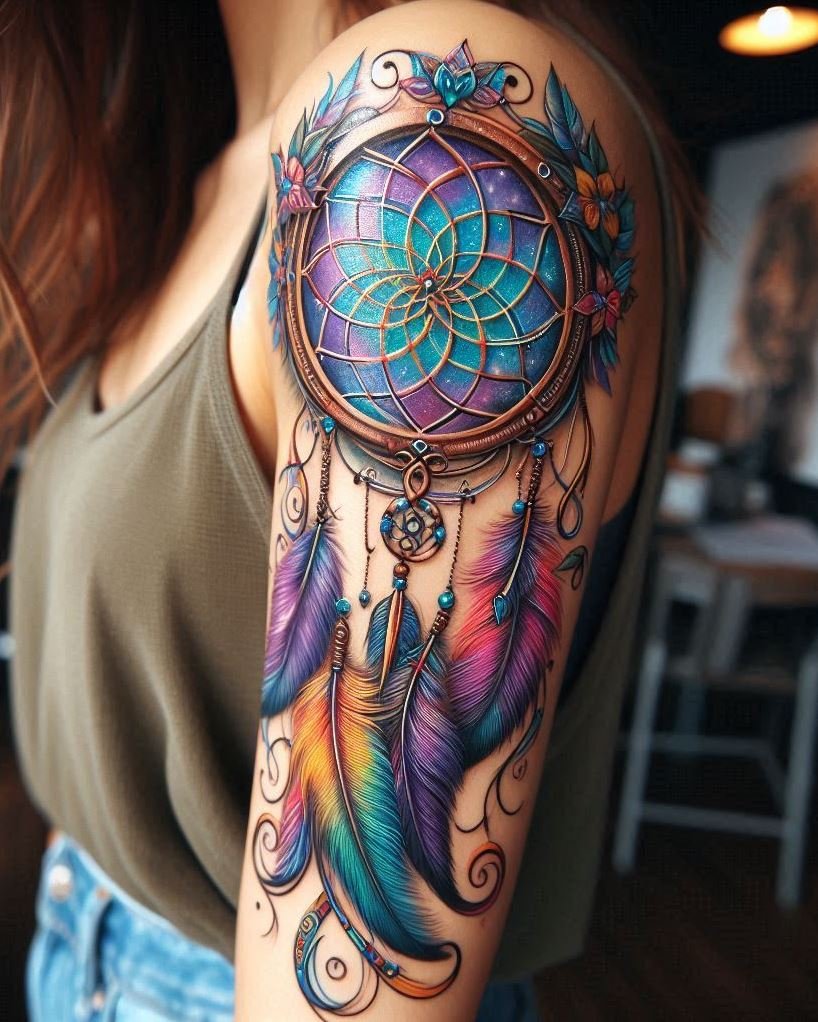 Carry a piece of tribal soul on your journey with an arm tattoo that’s as much a guardian as it is art. Women’s dream catchers, inked with a touch of the wild and wise.