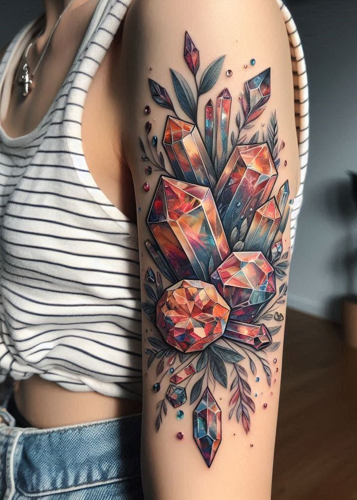 “Crystal Tattoos” take you on a whimsical journey through a sparkling disaster that’s too gorgeous to look away. Each cluster is a constellation on your skin, turning calamities into celestial wonders.