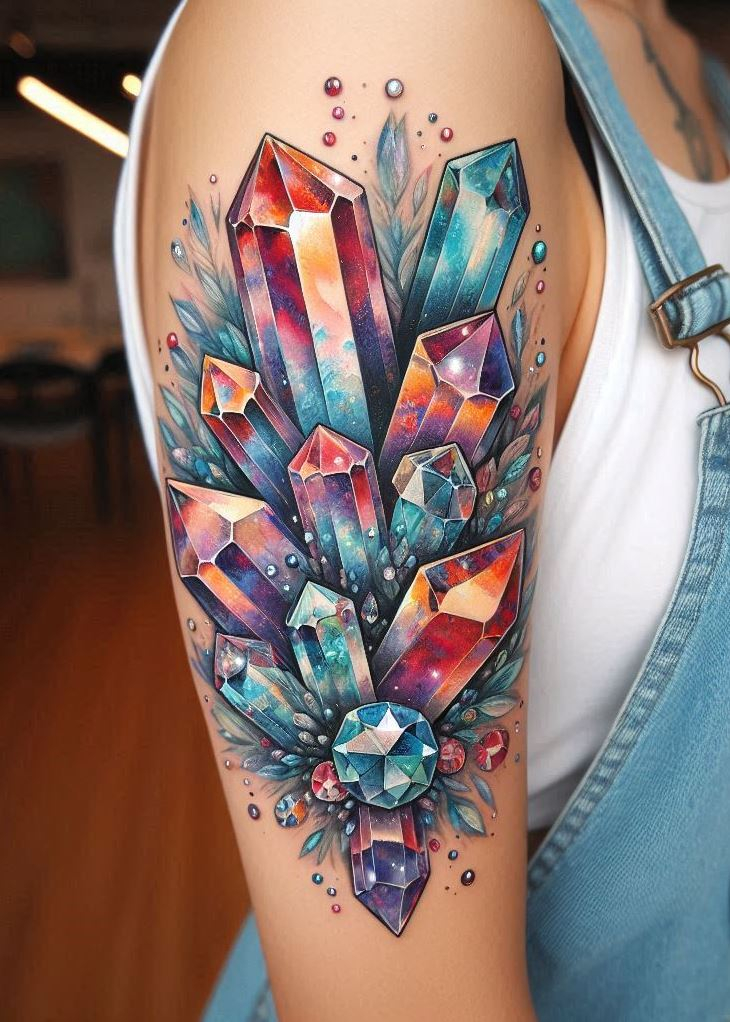 “Crystal Tattoos” aren’t just skin deep; they’re a crystalline rebellion against the mundane. This Crystal Cluster Catastrophe is the perfect way to wear your wild, sparkling heart on your sleeve—literally.