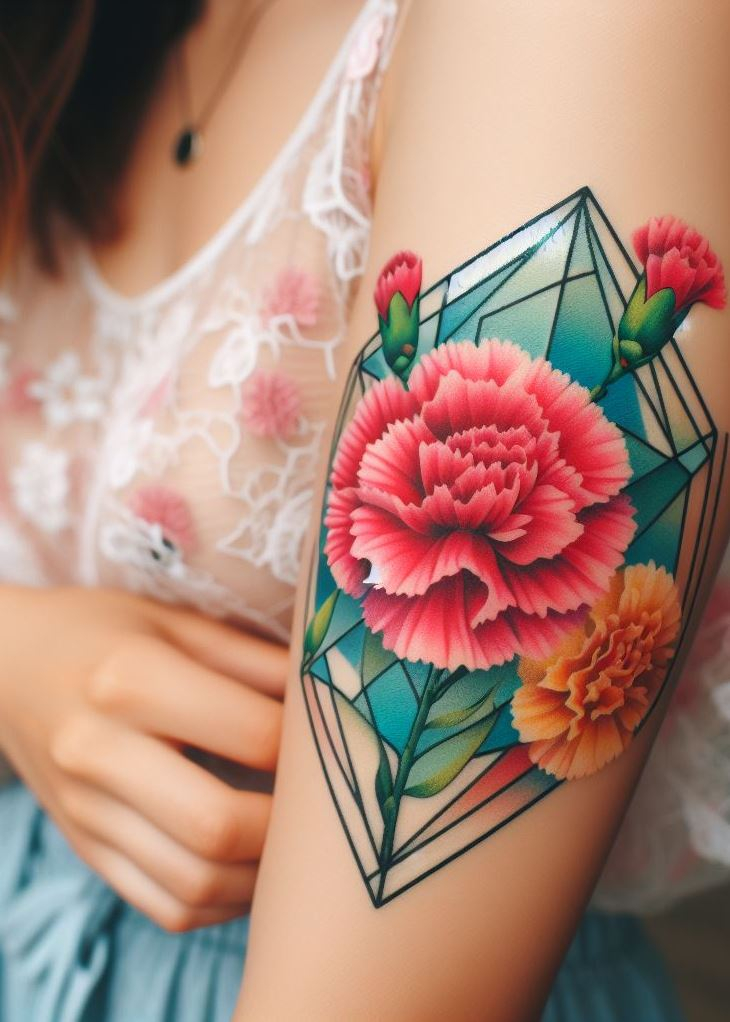 Born in January? Show off your strength and beauty with a geometric carnation tattoo. It's a reminder that you can bloom even in the coldest months. Plus, it's way cooler than a regular flower (sorry not sorry). ❄️