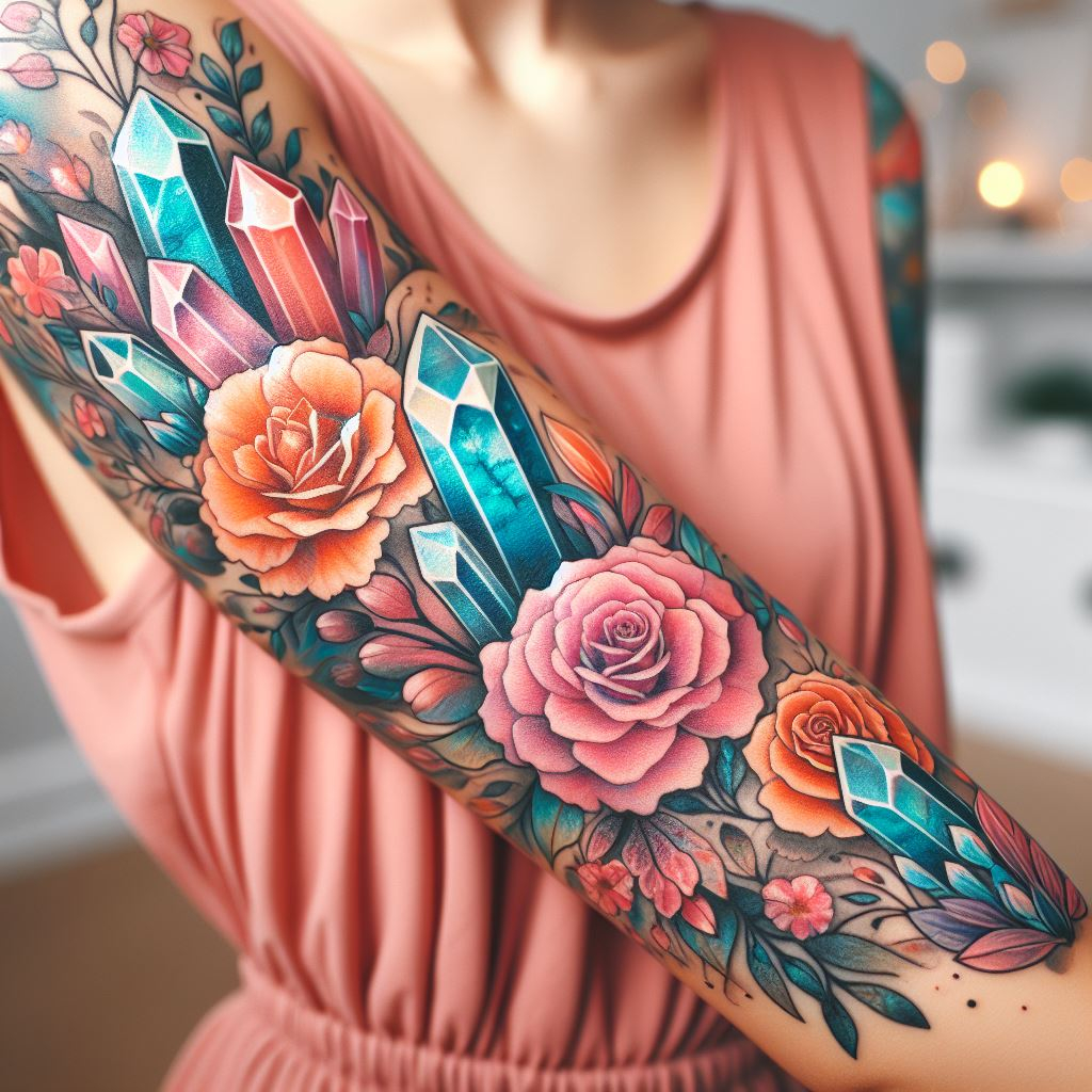 Step into a world where flora and finery merge—Crystal Tattoos offer a bouquet of Crystal Floral Fantasy, each piece a bloom of brilliance.