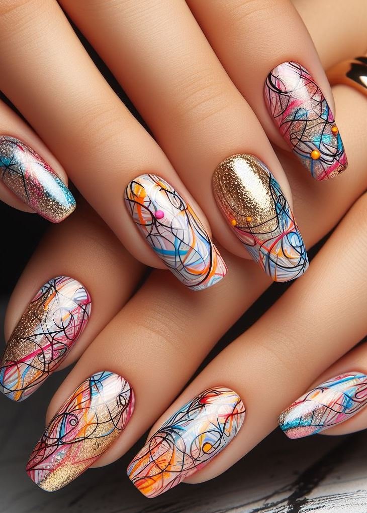 Abstract Nail Art: It's Not Just Random Splotches (We Promise!) | Pocoko Minimalist Crescendo: Imagine your nails as a musical staff—each line a delicate melody. These abstract stripes dance in harmony, whispering secrets of chic simplicity. 🎶🌟
