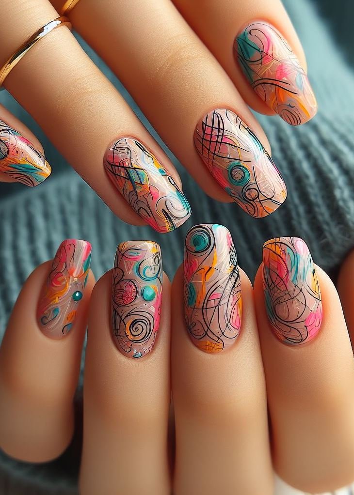 Abstract Nail Art: It's Not Just Random Splotches (We Promise!) | Pocoko Brushstroke Ballad: Abstract lines become brushstrokes, painting your nails with abstract artistry. It’s like wearing a canvas of creativity. 🎨🖌️