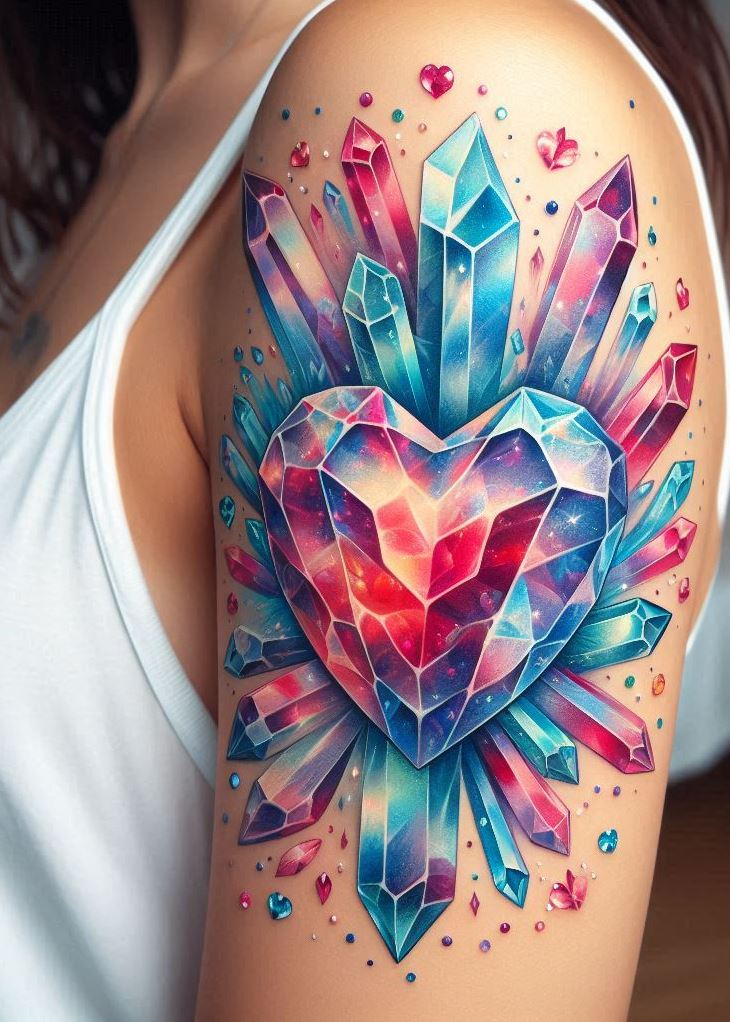 Crystal Tattoos beat with the rhythm of a prismatic heart, each pulse a kaleidoscope of love’s many facets.