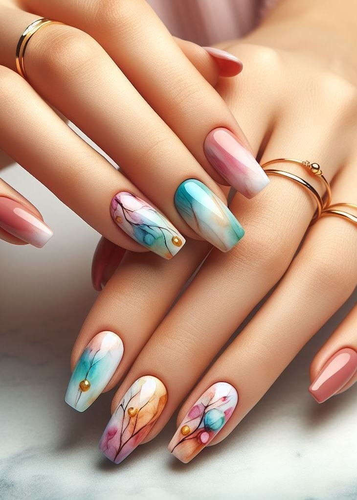 Abstract Nail Art: It's Not Just Random Splotches (We Promise!) | Pocoko Whimsical Waves: These nails are the love child of mermaids and rainbows. Each stroke of color dances across your nails, leaving behind a trail of magic.