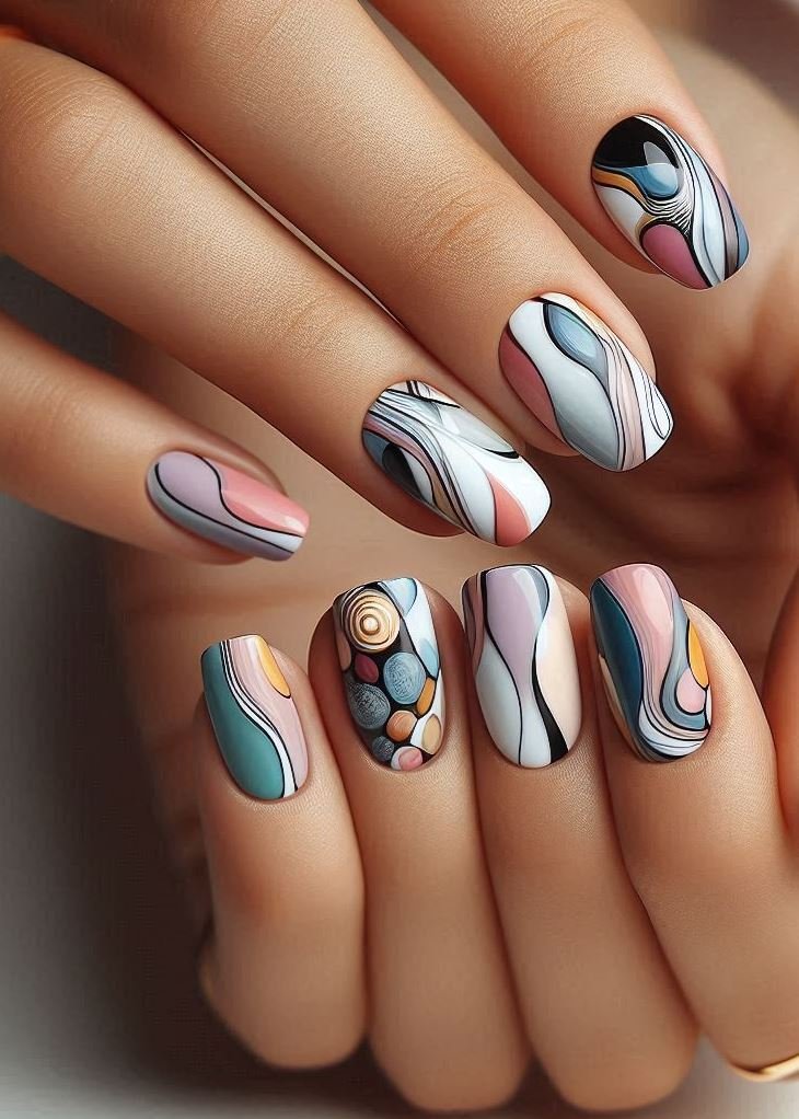 Abstract Nail Art: It's Not Just Random Splotches (We Promise!) | Pocoko Texture Play: Monochrome Abstract Nails with a Tactile Twist Want to add another dimension to your Monochrome Abstract Nails? Experiment with texture! Use a matte top coat over some areas of your design and a glossy top coat over others for a cool textural contrast. It's a subtle detail that adds visual interest and makes your nails truly unique.