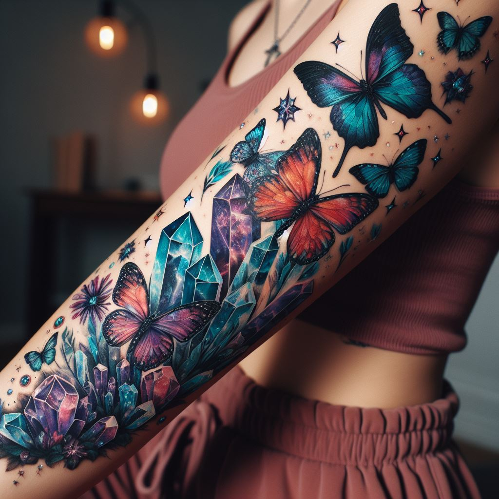 Forget the ugly duckling, you were always a majestic crystal butterfly! This captivating tattoo design celebrates the power of transformation and the inner beauty that shines through. Crystal tattoos: for those who embrace their metamorphosis.