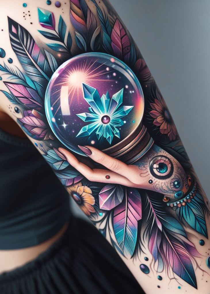 Ditch the crystal ball on the shelf, wear it on your skin! This dazzling tattoo is a reminder that you hold the power to write your own story. Crystal tattoos: rewriting fate, one sparkly design at a time.