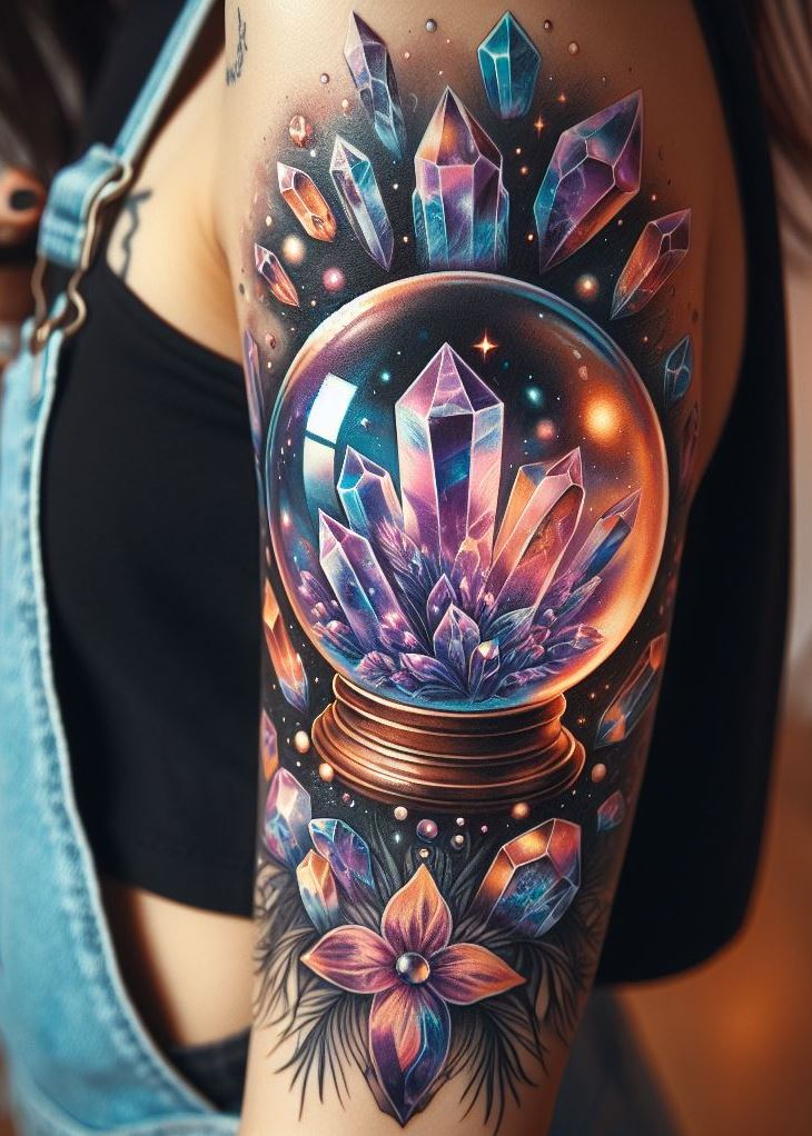 Who needs a magic mirror when you have this crystal ball tattoo? This mesmerizing design lets you see your potential and inner brilliance, all while looking fabulous. Crystal tattoos: the future is yours to create.