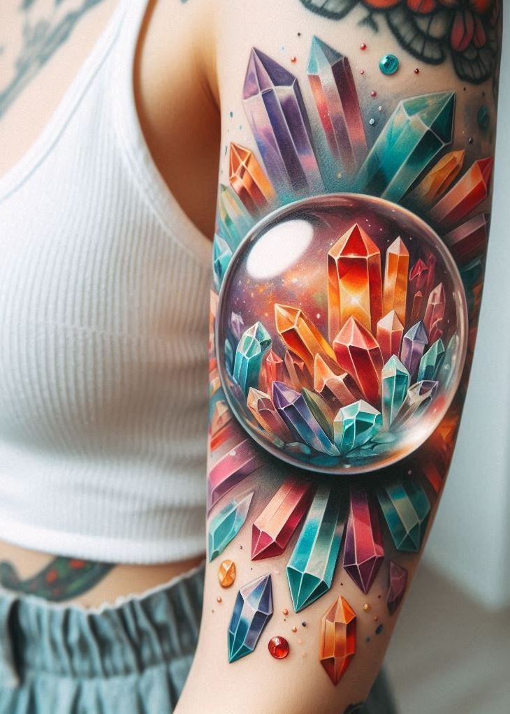 Forget the palm reader, get a crystal ball tattoo! This dazzling design lets you peek into your future (and look seriously cool doing it). Crystal tattoos: fortune-telling just got a major upgrade.