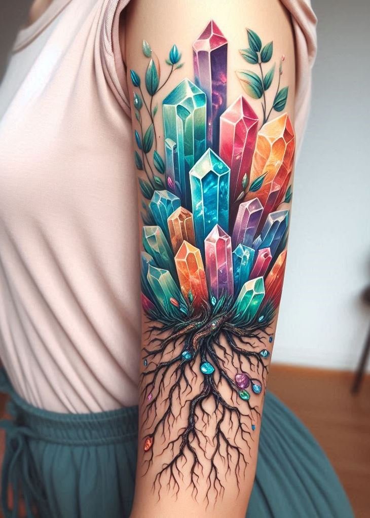 Crystal Tattoos aren’t just adornments; they’re a celebration of tenacity. Crystal Roots: Where Strength Runs Deep—for when you want your skin to echo the steadfastness of the earth’s core.