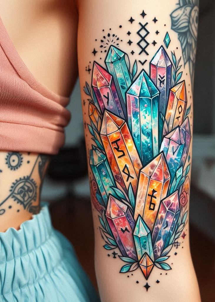 Crystal Tattoos bring the mystique of the ancients to your modern vibe with Runic Crystal Recharge: Ancient Wisdom Meets Modern Bling. It’s where runes meet razzle-dazzle, and your skin becomes a canvas of timeless chic.