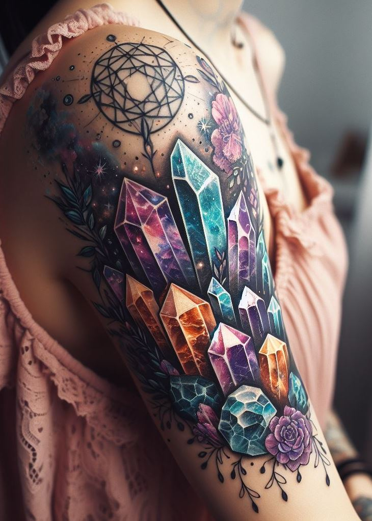 Crystal Tattoos are not just skin deep—they’re soul deep with Runic Crystal Recharge: Ancient Wisdom Meets Modern Bling. Adorn yourself with symbols that have weathered ages, now reimagined with a modern-day gleam.