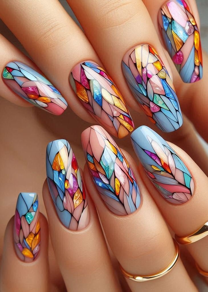 Abstract Nail Art: It's Not Just Random Splotches (We Promise!) | Pocoko Mirror shards meet manicure magic! These splintered glass nails are like a rebellious fairy tale—edgy, elegant, and just a little bit dangerous. 💅✨