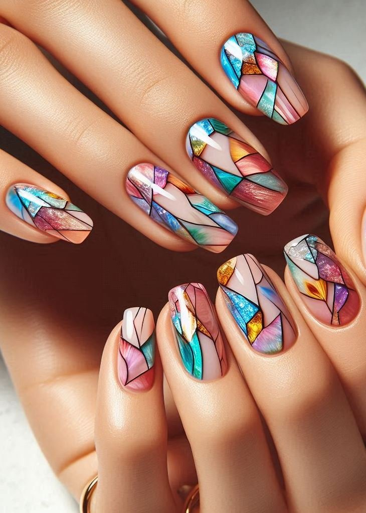 Abstract Nail Art: It's Not Just Random Splotches (We Promise!) | Pocoko Nail art that’s both fierce and fragile: These splintered glass nails say, ‘I’m not afraid to break the mold.’ 💔💅