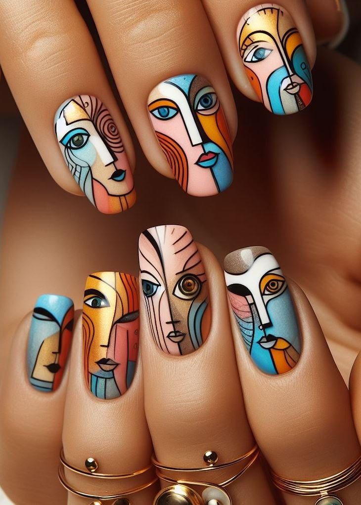 Abstract Nail Art: It's Not Just Random Splotches (We Promise!) | Pocoko Tiny canvases, big attitude: These abstract face nails are like Picasso meets your pinky finger. 🎨