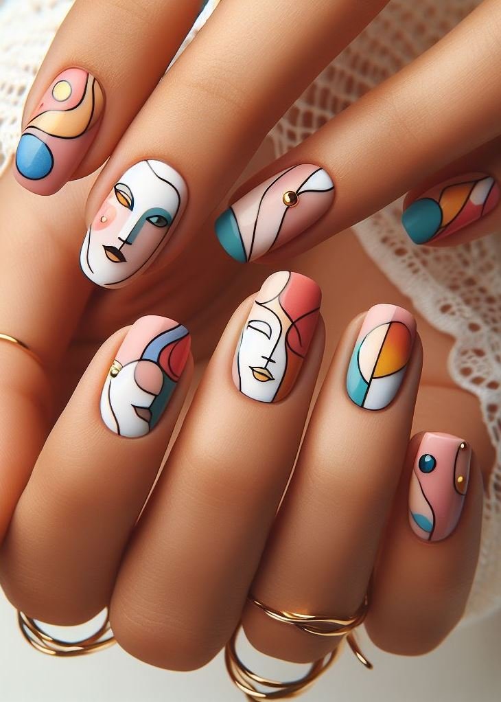 Abstract Nail Art: It's Not Just Random Splotches (We Promise!) | Pocoko Nail art that’s all about self-expression: These abstract faces wink, smirk, and raise an eyebrow—just like your favorite emojis. 😉