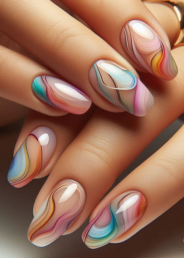 Abstract Nail Art: It's Not Just Random Splotches (We Promise!) | Pocoko Nail art that dances with light: These layered color nails are like a sunset dipped in a kaleidoscope. 🌅💅