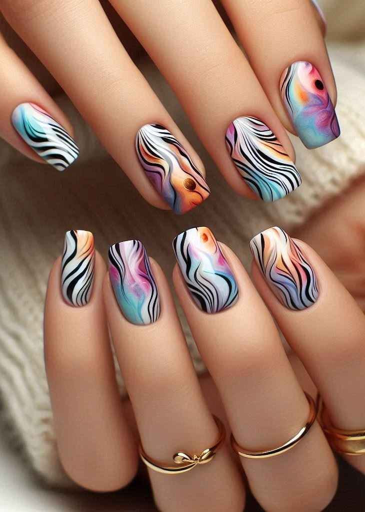 Abstract Nail Art: It's Not Just Random Splotches (We Promise!) | Pocoko Watercolor Safari: Abstract Animal Print Nails with a Soft Touch Feeling a more whimsical approach to animal prints? Embrace the watercolor safari with Abstract Animal Print Nails! Use a soft pink or beige base coat and then create soft washes of brown and black that blend together, mimicking a watercolor effect. Think leopard spots with a dreamy twist, perfect for those who love a touch of whimsy on their fingertips.