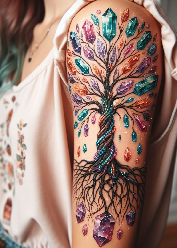 Ditch the family tree, this crystal tattoo is all about your own magical roots! This dazzling design symbolizes your connection to the universe, reminding you that you are strong, grounded, and ever-evolving. Crystal tattoos: for the soul who knows their magic is limitless.