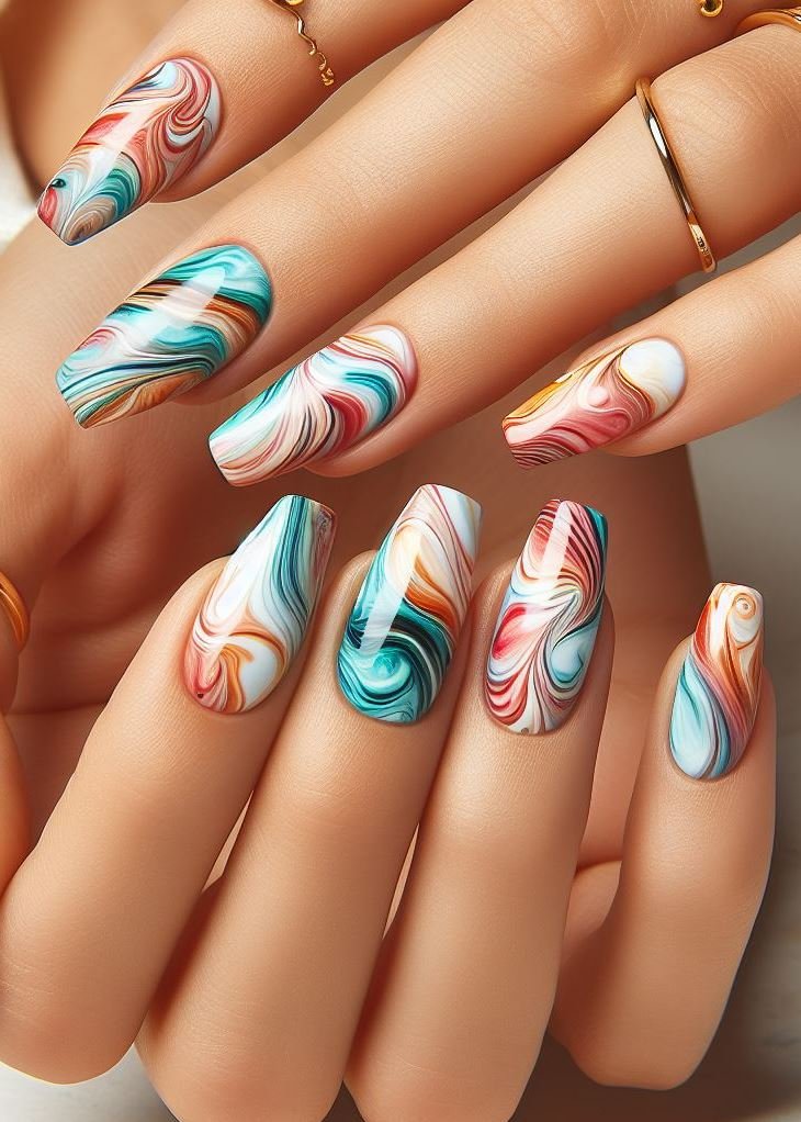 Abstract Nail Art: It's Not Just Random Splotches (We Promise!) | Pocoko Chic Meets Sleek: Unveil a touch of luxury with marble effect nails that blend the old-world charm with contemporary flair. Each nail is a unique canvas showcasing the artful dance of veined patterns.