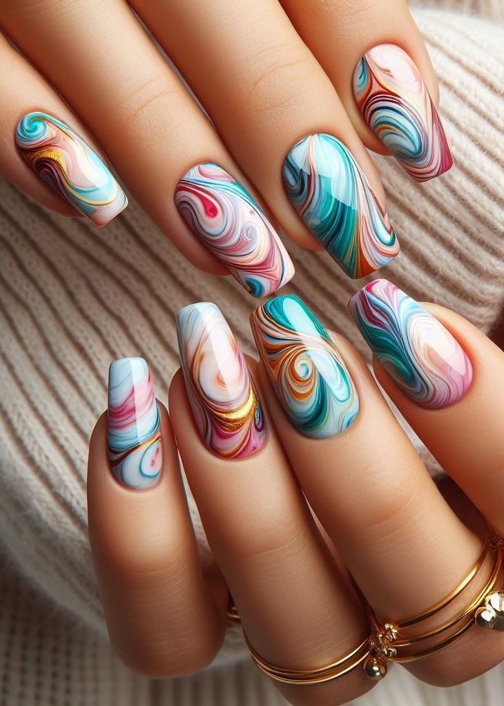 Abstract Nail Art: It's Not Just Random Splotches (We Promise!) | Pocoko Elegance on Edge: Marble effect nails bring the grandeur of Renaissance sculptures to the palm of your hand. It’s where Michelangelo’s spirit brushes against the pulse of modern design.