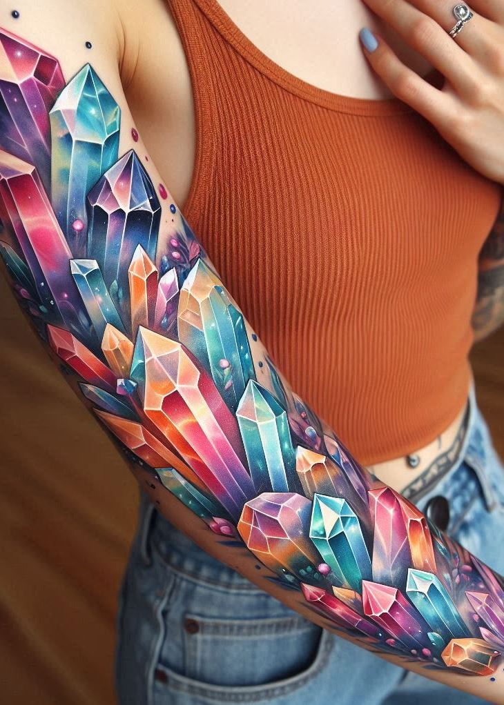 Let “Crystal Tattoos” weave a spell of enchantment on your skin, turning it into a crystal kaleidoscope that captivates and charms. Your skin, but make it a masterpiece.