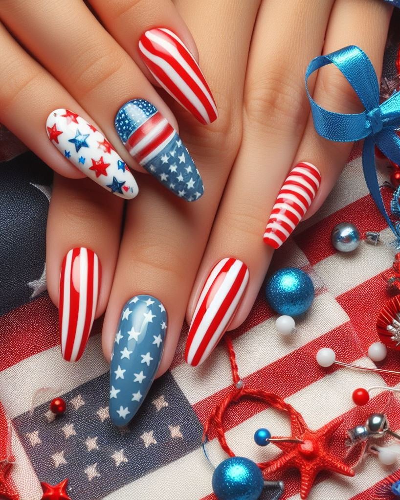 Starry Night Ombre: Blend a dark blue at the base of your nails to a lighter blue and white at the tips, then add tiny white stars with a dotting tool for a subtle starry night effect.