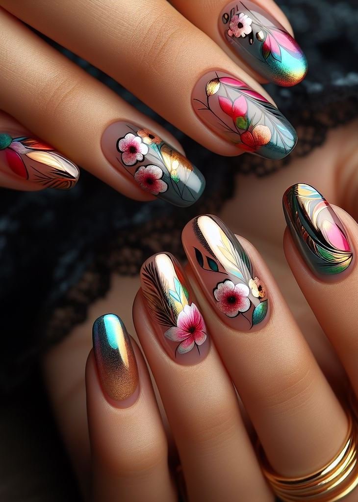 Abstract Nail Art: It's Not Just Random Splotches (We Promise!) | Pocoko Botanical Ballet: These nails pirouette through a garden of imagination. Abstract petals twirl, leaves waltz, and colors tango. It’s like a dance party for your fingertips! 💃🌿