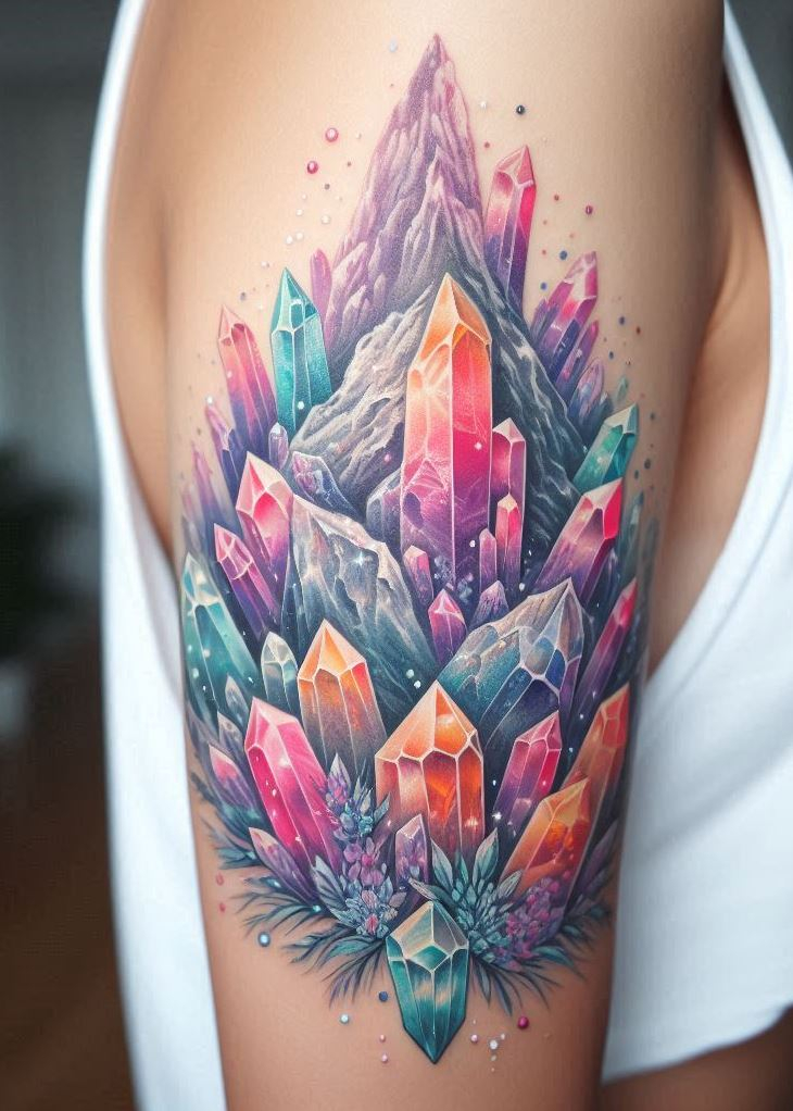 Let your body be the canvas for Crystal Tattoos that echo the serene elegance of Crystal Mountain Majesty’s snow-capped peaks.