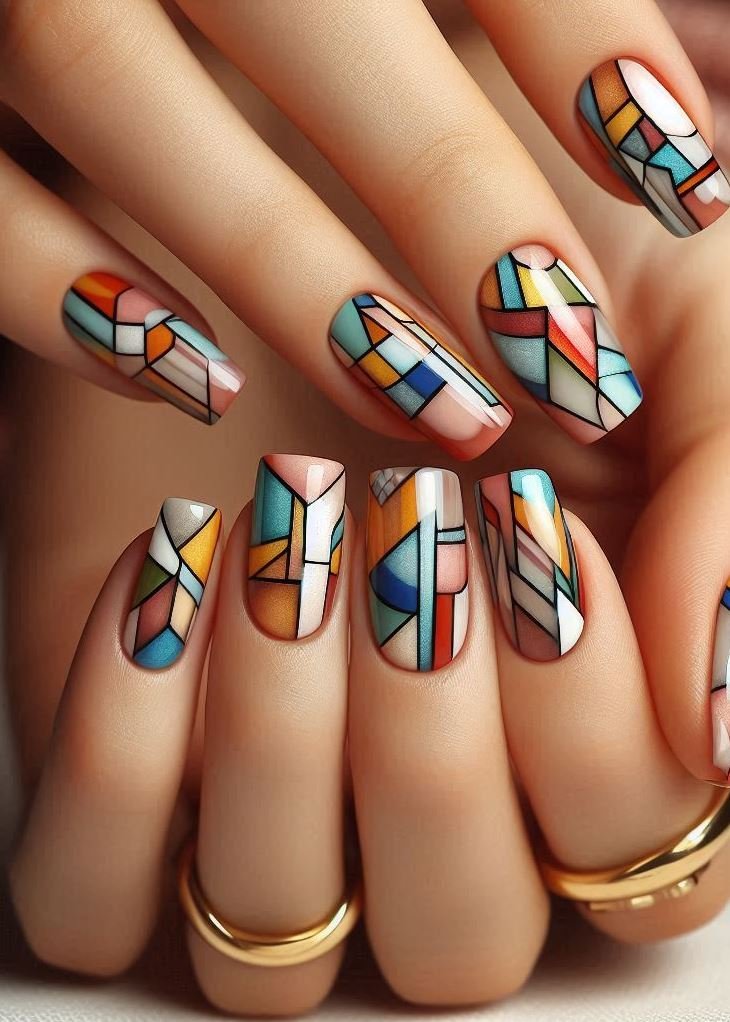 Abstract Nail Art: It's Not Just Random Splotches (We Promise!) | Pocoko Shatter the Mani Mold: Cubist Nails for the Artful Feeling like your nails deserve a museum visit? Embrace the deconstructed look with Cubist Nails! Fragment your tips into geometric shapes using contrasting polishes. It's like a tiny abstract masterpiece on each finger, guaranteed to turn heads and spark conversations.