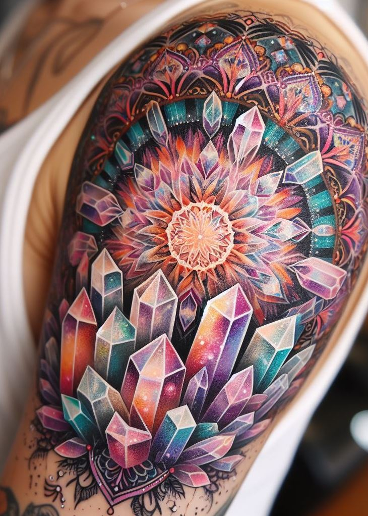 Peace out with a touch of glam! This crystal mandala tattoo is a dazzling reminder that inner peace can be achieved in style.