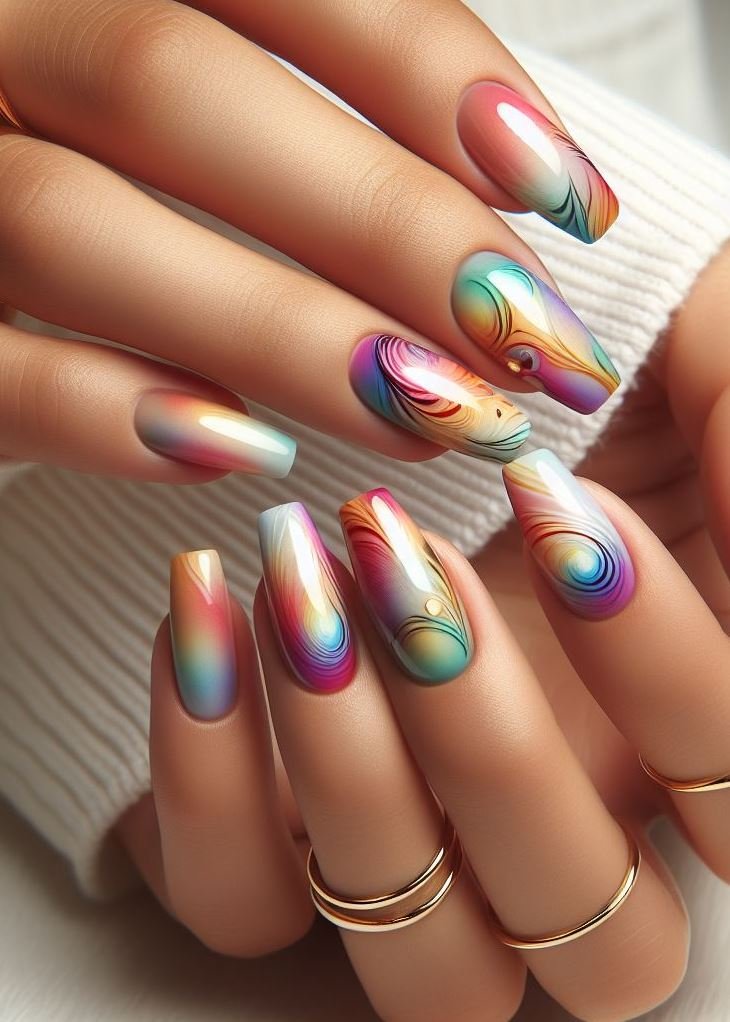 Abstract Nail Art: It's Not Just Random Splotches (We Promise!) | Pocoko Inkwell Ombre: These nails are like dipping your fingers into an enchanted inkwell. The gradient swirls, revealing secrets only whispered by midnight hues. 🖋️🌙