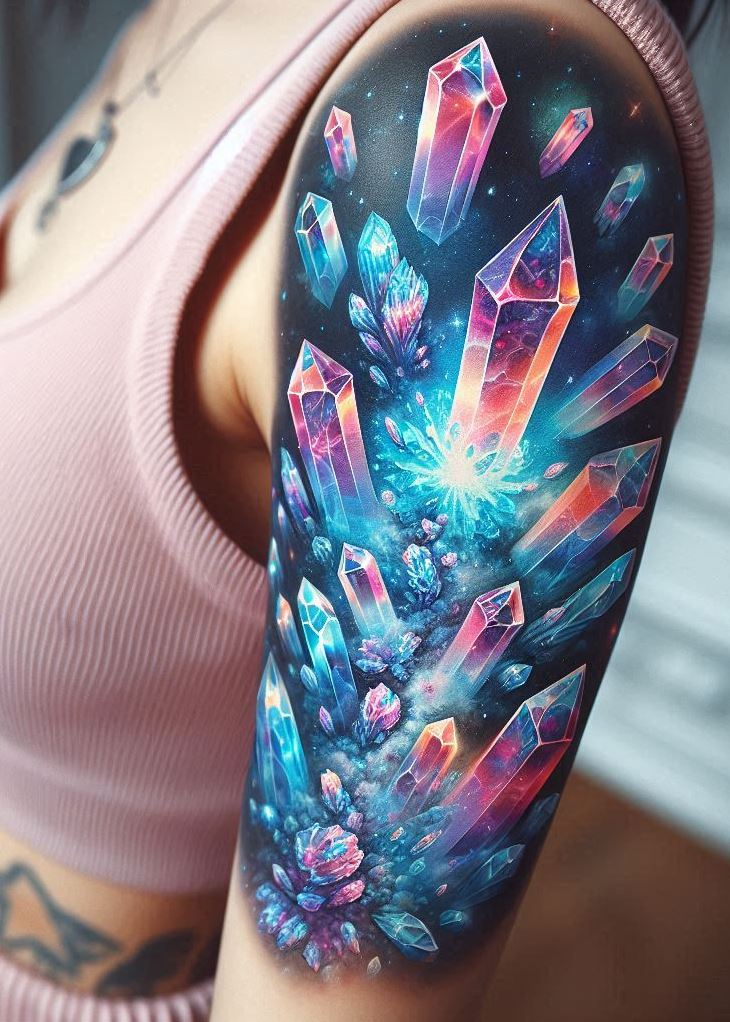 Blast off with these zero-gravity crystal tattoos! They're a dazzling reminder that your spirit is out-of-this-world awesome. Crystal tattoos: for the cosmic adventurer.